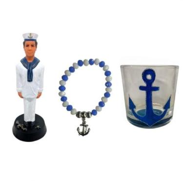 Imagem de Kit Marinheiro 20 cm Resina + Copo Whisky + Pulseira - Lua Mística - 1