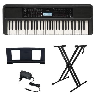 Imagem de Kit Teclado Arranjador 61 Teclas PSR E383 com Fonte Bivolt Yamaha e Suporte em X