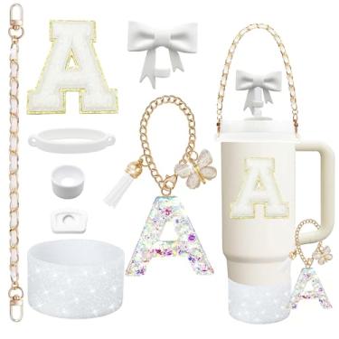 Imagem de Conjunto de acessórios de copo Stanley de 8 peças para copo Stanley Cup de 850 g 1,134 g com alça, incluindo tampa de palha e bota, tampa à prova de derramamento, pingente de alça, adesivo de iniciais