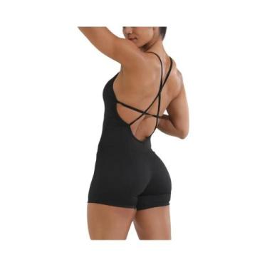 Imagem de Macacão Yoga Feminino Sexy - Sem Costas, Cruzado, Fitness, Cor Sólida,