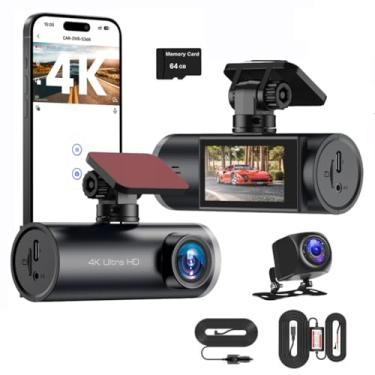 Imagem de Câmera veicular WiFi 4K para carros, câmeras duplas frontal e traseira, DVR de carro 1080p, controle de aplicativo WiF integrado, faixa GPS com tela de 3,7 cm, visão noturna, monitor de estacionamento