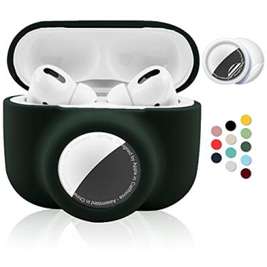 Imagem de Capa protetora 2 em 1 para Apple AirPods Pro Air Tag Combo, capa Airpods Pro AirTag de silicone macio com 2 peças de protetores de tela, antiarranhões, antiqueda, antiperda, à prova de choque, durável (verde claro)