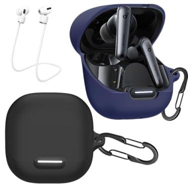 Imagem de [Pacote com 2] Capa easyBee compatível com Soundcore Liberty 4 NC, capa de carregamento, com 2 chaveiros e 2 alças antiperda, kit de proteção ultrafina à prova de choque de silicone líquido macio