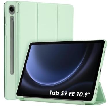 Imagem de WD&CD Capa compatível com Samsung Galaxy Tab S9 FE 10,9 polegadas verde, capa traseira rígida de couro PU premium, preta, hibernar/despertar automática