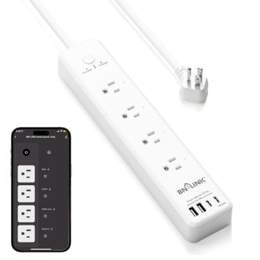 Imagem de Extensão de tomada inteligente BN LINK, protetor contra sobretensão com 4 tomadas inteligentes controladas individualmente, 4 USB (incluindo 20W USB-C), compatível com Alexa e Google Home