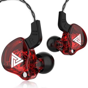 Imagem de Qkz ak6 Fones de ouvido para jogos com microfone, fones de ouvido esportivos universais de alta fidelidade de 3,5 mm para corrida com microfone, fones de ouvido de música (com microfone, vermelho)