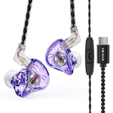 Imagem de keephifi Fone de ouvido KBEAR Storm in Ears para músicos, cantores, fones de ouvido audiófilos, fone de ouvido, 10 mm, magnético forte, dinâmico, driver (roxo, USB C com microfone)