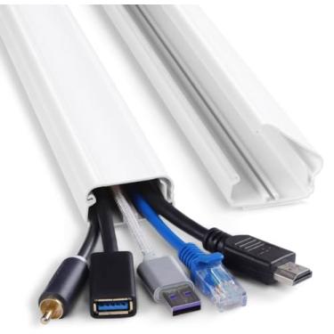 Imagem de Capa para cabo de parede de 81 cm, ocultador de cabo de TV para TV montado na parede, kit de esconder cabo grande para 3 a 6 fios, pista de gerenciamento de fios, corretivo oculto de fio branco, 5 x C