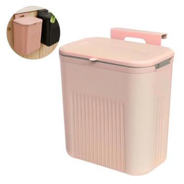 Imagem de Lixeira Rose 9l Suspensa com Alça de Pendurar Fácil Instalação Com Ade