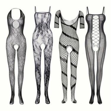 Imagem de Meia-Calça Arrastão kit 4 com Virilha Aberta, Lingerie Intima ElaShopp