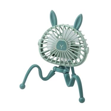 Imagem de Kuntesetty Ventilador de mesa com três velocidades de vento e ventilador leve para carrinho de bebê, ideal para caminhadas, escritórios e mochilão, Orelhas de Coelho Verdes
