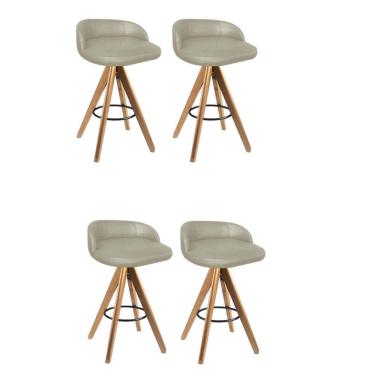 Imagem de Kit 04 Banqueta Alta Bali Base Giratória Madeira Linho Bege Escuro