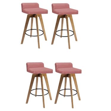 Imagem de Kit 04 Banqueta Alta Giratória Rute Madeira Balcão Bistrô Cozinha Suede Rose Gold