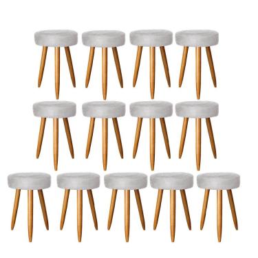 Imagem de Kit 13 Banqueta Alta Julia 50Cm Bar Cozinha Bistrô Pé Palito Rústico Suede Cinza