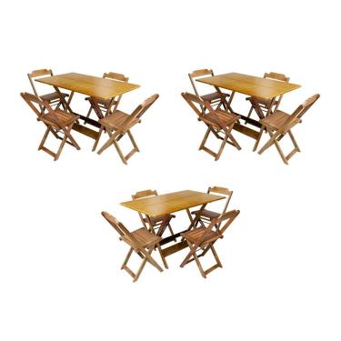 Imagem de Kit 3 Conjuntos De Mesa Dobravel Com 4 Cadeiras De Madeira 120X70 Para Restaurante E Bar - Mel