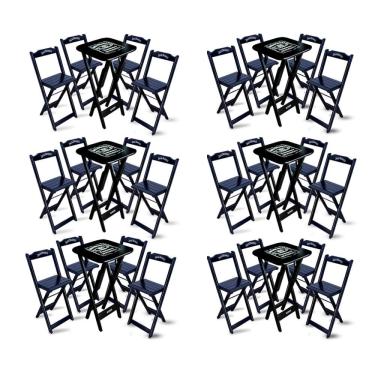 Imagem de Kit 6 Conjuntos De Mesa Bistrô Dobrável Jack Daniel's Com 4 Banquetas De Madeira Preta - Cor: Preto
