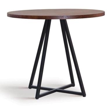 Imagem de Mesa De Jantar Redonda Seattle Industrial Daf Móveis 90 Cm Madeira Maciça Castanho Base Aço Preto