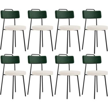 Imagem de Kit 08 Cadeiras Decorativa Estofada Sala De Jantar Barcelona L02 Facto Verde Musgo Linho Cru - Lyam