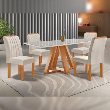 Imagem de Conjunto Mesa Tampo Smart Plus Vidro 120cmx90cm 4 Cadeiras Arizona Cinamomo/off White/suede Bege