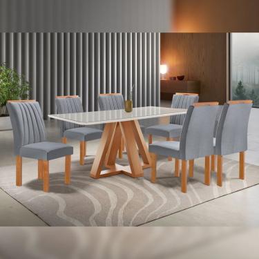 Imagem de Conjunto Mesa Tampo Smart Plus Vidro 170cmx90cm 6 Cadeiras Arizona Cinamomo/off White/suede Cinza