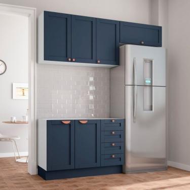 Imagem de Cozinha Modulada 3 Peças Sem Tampo 2 Aéreos 1 Balcão Cabecasa Madeiramadeira Branco/Azul