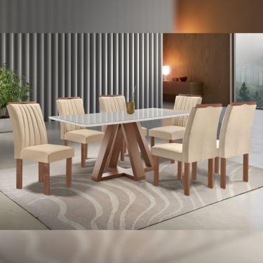 Imagem de Conjunto Mesa Tampo Smart Plus Vidro 170cmx90cm 6 Cadeiras Arizona Chocolate/off White/suede Cru