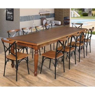 Imagem de Conjunto Jantar Mesa Leonoraça 240X100 C/10 Cadeir Paris Base Alumí-Castanho - Marrom