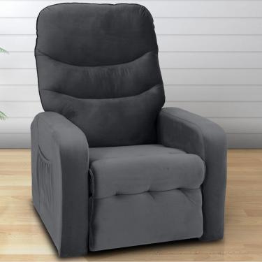 Imagem de Poltrona Reclinável Para Descanso Rodes Veludo Cinza
