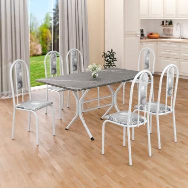 Imagem de Conjunto Sala De Jantar Mesa Retangular 140x75cm Tampo Granito Topázio 6 Cadeiras Linda Yescasa Paraopeba-branco