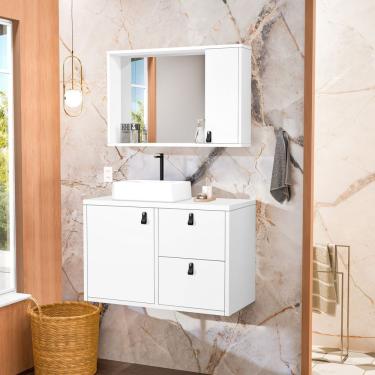 Imagem de Conjunto Gabinete Para Banheiro Com Cuba De Sobrepor E Espelheira Toro 80 Cm Branco