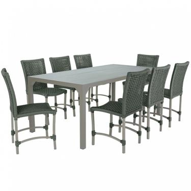 Imagem de 8 Cadeiras Corda E Mesa Tampo Retangular Alumínio Cozinha Verde