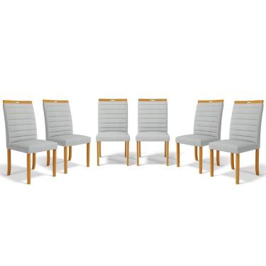 Imagem de Kit Com 6 Cadeiras Sara Madeira Maciça Estofadas Para Mesa De Jantar Linho Cinza 407