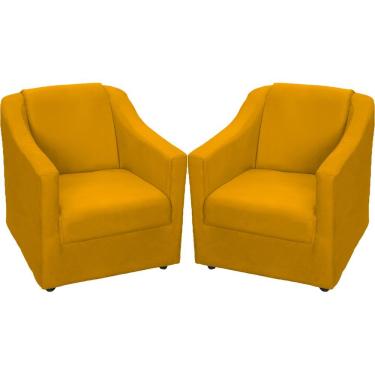 Imagem de Kit 2 Poltronas Mila Pé De Plástico Cromado - Mostarda Suede