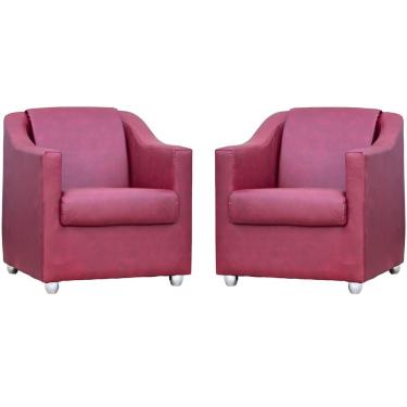 Imagem de Kit 2 Poltronas Mila Corino Cores Pé De Plástico Cromado - Bordô Corino