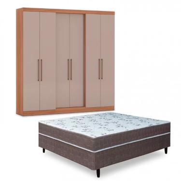 Imagem de Guarda-roupa Casal Bartira Napoli Up + Cama Box Casal Avelã