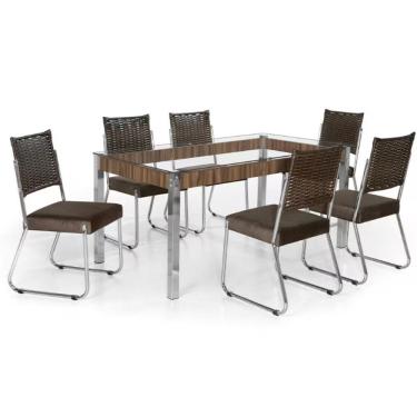 Imagem de Mesa De Jantar Aço Nobre Claudia Com Tampo Kanon E 6 Cad Nogal-chocolate-marrom