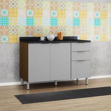 Imagem de Balcão Triplo Bartira Rubi 2 Portas 3 Gavetas E 1 Prateleira Grapia Platinum