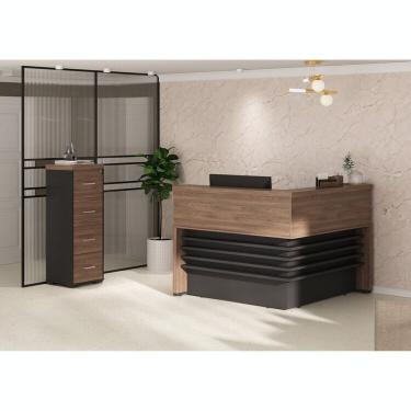 Imagem de Kit 2 Peças Com Balcão De Atendimento Em L E Arquivo 4 Gavetas Com Chave Charuto-preto