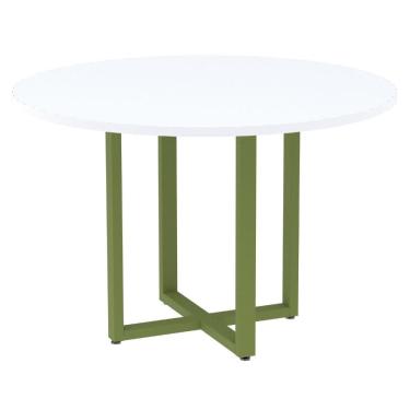 Imagem de Mesa De Reunião Redonda P25 Pandin 110 Cm (largura) Tampo Mdp Branco Pé Aço Tubular Verde Mirô