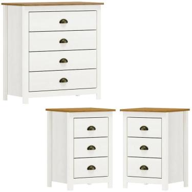 Imagem de Comoda 4 Gv 02 Mesas De Cabeceira 3 Gv Madeira Maciça Branco Freijo Milani Store