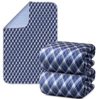 Imagem de Brosive Protetores De Cama Antiderrapantes Para Incontinência Laváveis (91 Cm X 182 | Pacote Com 2), Grade Azul-Marinho, Impermeáveis, Que Molham, Sofá, Piso, Reutilizáveis Adultos, Idosos E Animais
