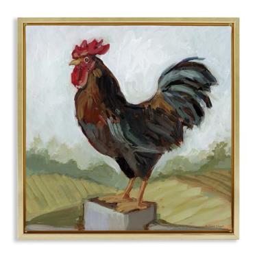 Imagem de Stupell Industries Arte de parede em tela flutuante dourada empoleirada em cerca de galo por Susan Winget, 25 x 25