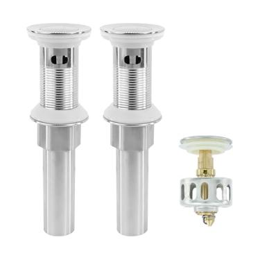 Imagem de Rackickyer Ralo De Pia Banheiro, Pacote Com 2 Rolhas Transbordamento, Tampa Pequena, Conjunto Pop-Up, Cesto Filtro Removível, Antientupimento Integrado, Porca Aço Inoxidável, Níquel Escovado