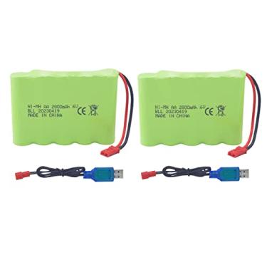 Imagem de sea jump 2 Peças De Bateria Recarregável Aa 6,0 V E 2800 Mah Com Plugue Jst-2P Cabo Carregamento Usb Para Huina 540 Dump 520 Rc Bulldozer 510 Escavadeira Veículo Engenharia Caminhão Tanque Acrobacia