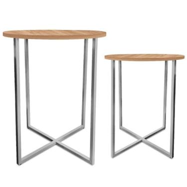 Imagem de Mesa De Canto Dupla Gana Redonda Decoração Para Sala Prata/Jade - Genu