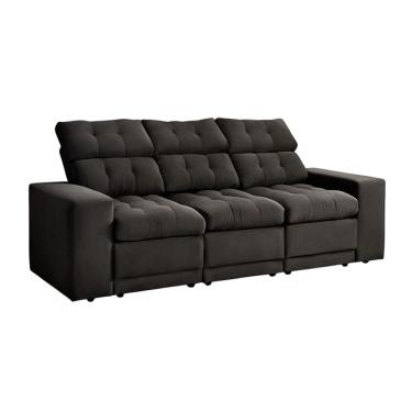 Imagem de Sofá 3 Lugares Retrátil e Reclinável Baden Suede Preto 230 cm