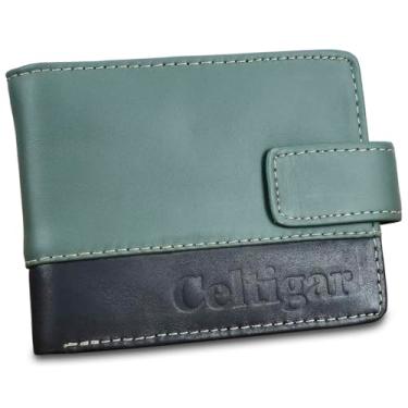 Imagem de Carteira Masculina De Couro Legítimo RG CNH Cartões Moedas Antifurto Bloqueio RFID - 273-00 (Verde - Preto - Couro CBCF)