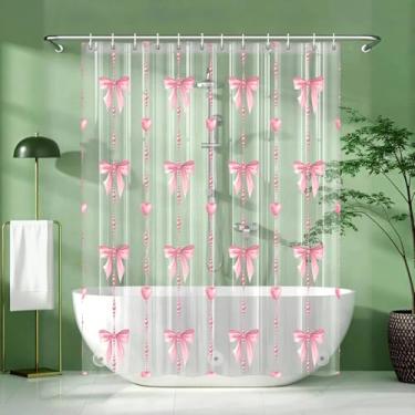 Imagem de Forro de cortina de chuveiro transparente com laço rosa, forro de cortina de chuveiro transparente de plástico EVA com design, 72 x 72 ilhós à prova d'água lindo laço preto translúcido conjunto de