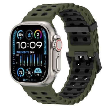 Imagem de DONEGANI Pulseira esportiva de silicone para Apple Watch SE Ultra 2 de 40 mm, 44 mm, 46 mm, 42 mm, 45 mm, 41 mm, 38 mm, 49 mm, séries 10, 9, 8, 7, 6, 5, 4, 3, 3, iWatch verde militar/preto