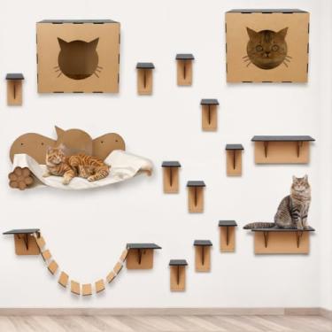 Imagem de Playground Gatos Kits 16 peças Nicho Rede Descanso Brinquedo Ponte Degraus Prateleiras Parede